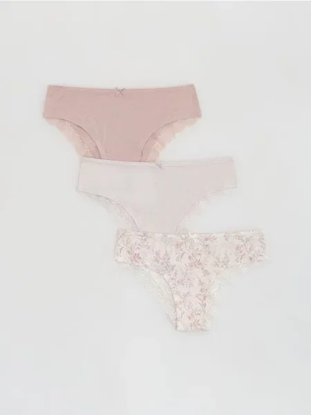 Reserved Set de 3 perechi de chiloți cu croială braziliană bej