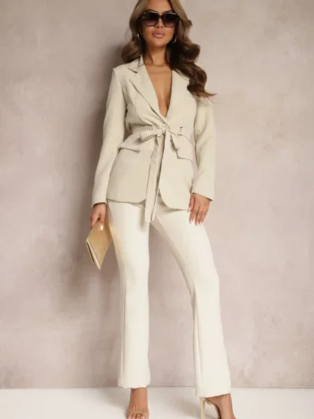 Jachetă cu Croială Într-un Singur Rând cu Două Decorative Anellana bej