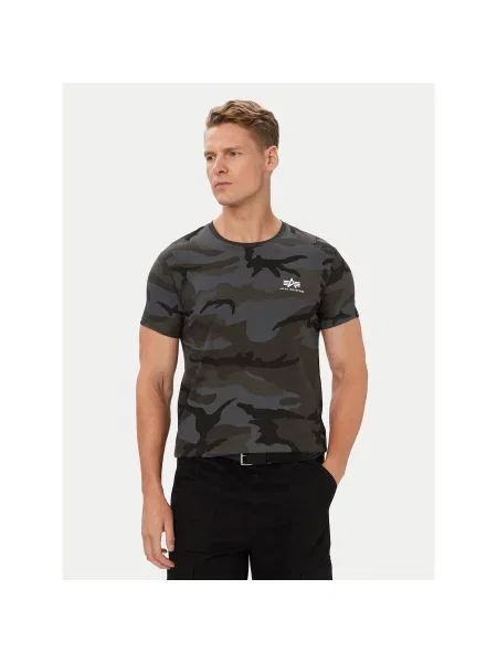 Alpha Industries Marškinėliai Basic T Small Logo Camo Pilka Regular Fit juoda
