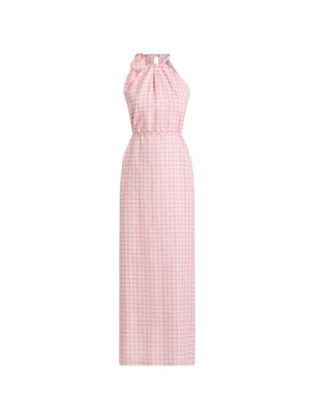 Rochie maxi Scanlan Theodore în carouri cu gât halter roz