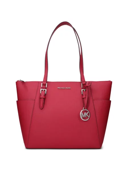 Bőr shopper táska Michael Kors autogrammal rózsaszín
