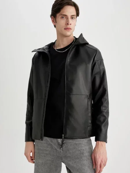 Kurtka skórzana Defacto z kapturem