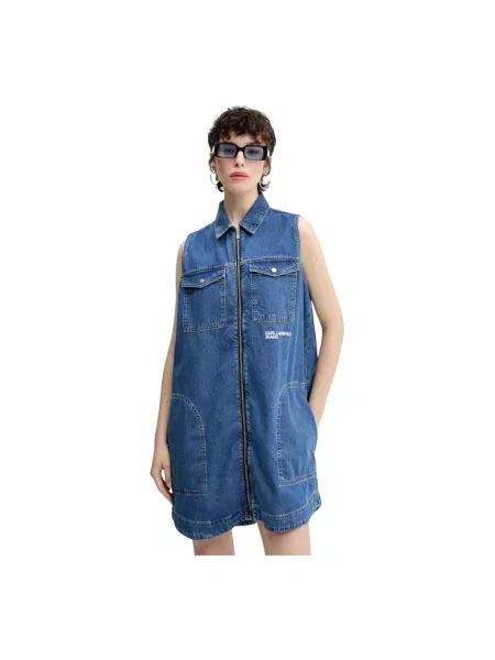 Karl Lagerfeld Jeans sukienka jeansowa mini rozkloszowana niebieski