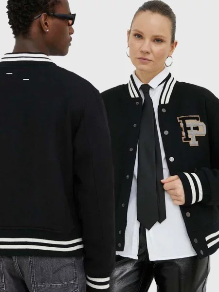 Filling Pieces jachetă bomber din lână Varsity Jacket de tranziție oversized negru