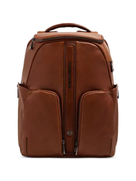 Rucsac Piquadro din piele cu autograf maro