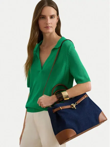 Torba typu kuferek z uchwytem Lauren Ralph Lauren niebieska