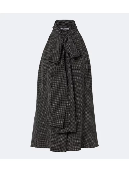 Top Tom Ford de mătase cu buline cu legături negru