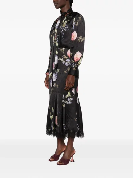 Rochie midi Self-portrait cu model floral cu imagine din dantelă negru