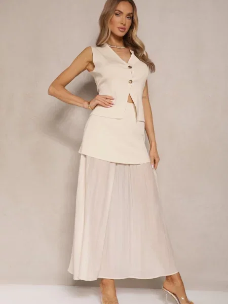 Elegancki Komplet Kamizelka i Rozkloszowana Spódnica Werani beżowy