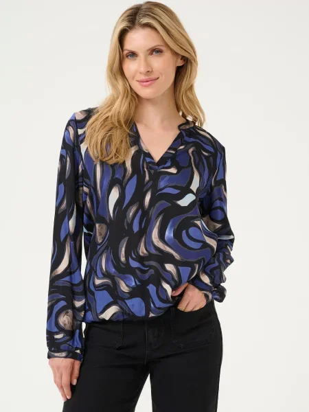 Kaffe Bluză Ditte bej / indigo negru