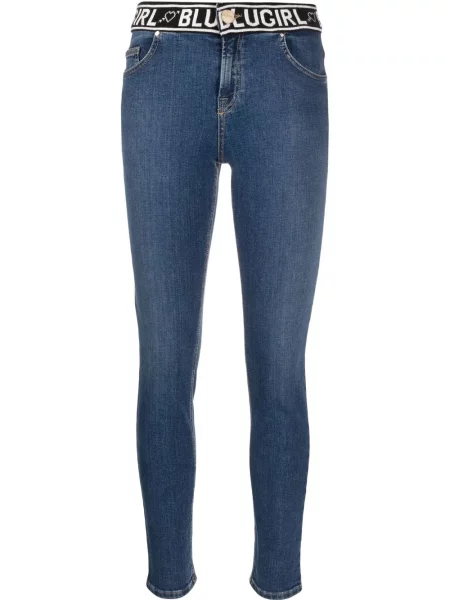 Skinny jeansy skinny Blugirl z autografem niebieskie