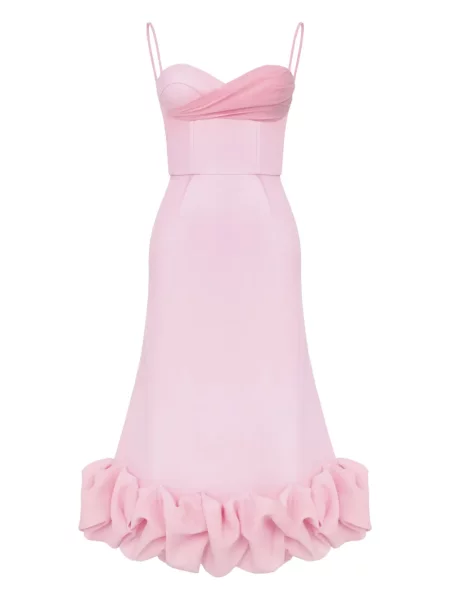 Rochie Post Meridiem cu volane drapată de costum roz