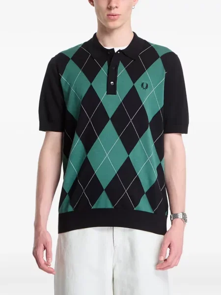 Tricou polo Fred Perry tricotate cu model argyle negru