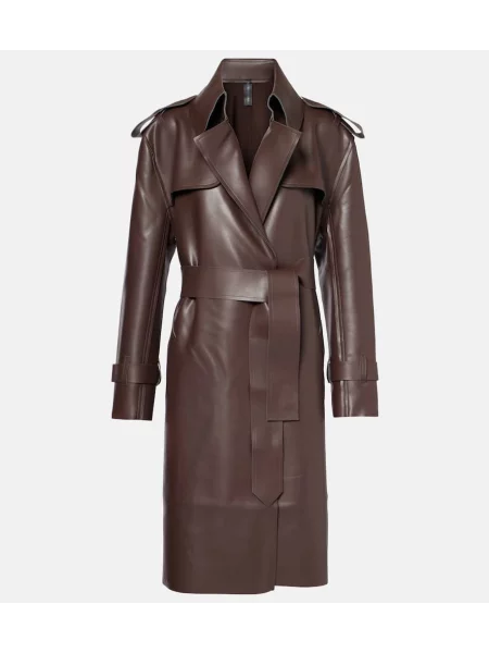 Trencz Norma Kamali skórzany brązowy