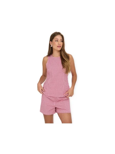 Tricou Only în carouri alb
