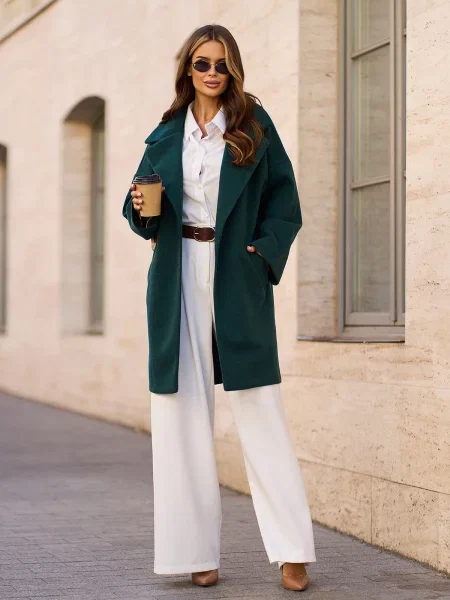 Пальто ISSA Plus кашемір зелений