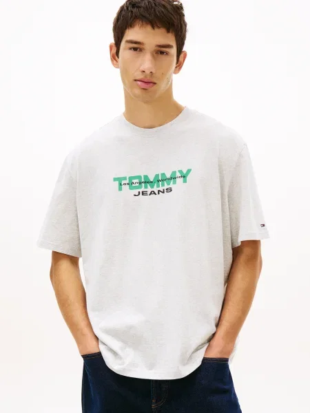 Tommy Jeans Póló világosszürke / zöld fekete