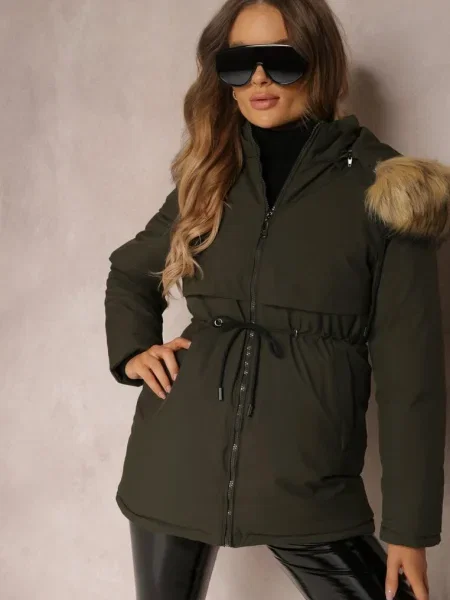 Jachetă închis Parka cu glugă cu blană Bimi verde