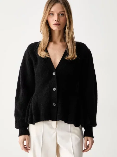 Rotate cardigan pentru femei cu lână negru