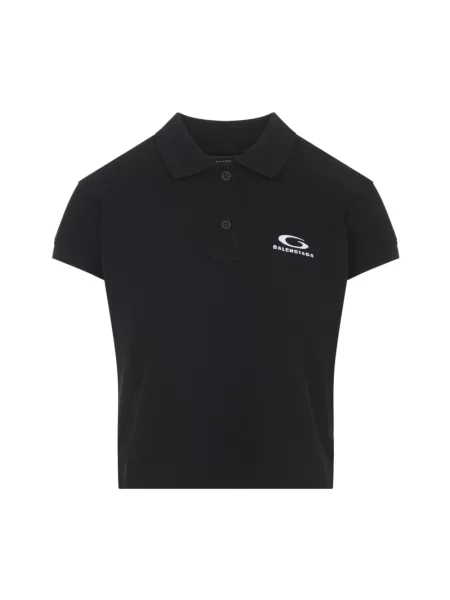 Lniana koszulka polo Balenciaga czarna