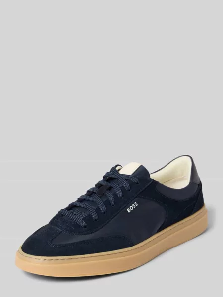 Sneakersy o niskim kroju z naturalnej skóry bydlęcej model Kieran_Tenn_sdnyn' Boss granatowe