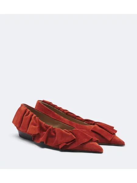 Balerini Jw Anderson din piele de căprioară cu volane portocaliu