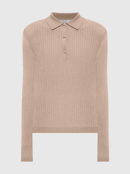 Шелковое поло Max Mara в рубчик бежевое