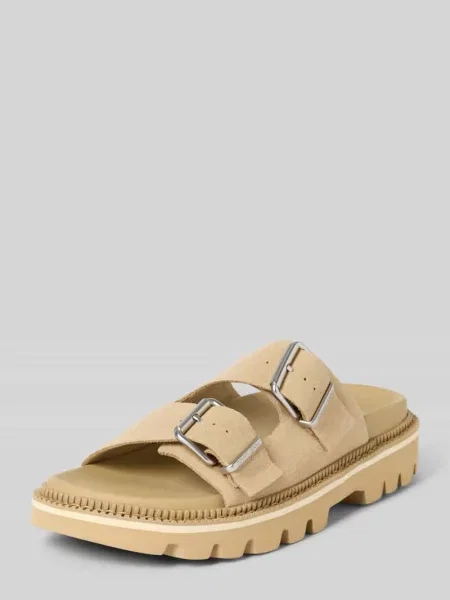 Tommy Jeans klapki zamszowe DOUBLE STRAP SANDAL SUEDE beżowy na platformie brązowe