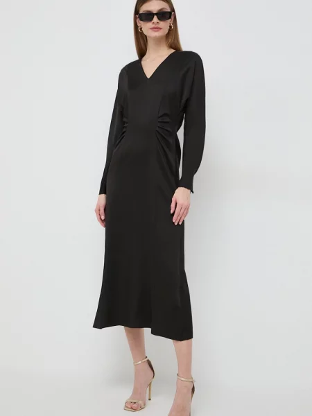 BOSS sukienka midi rozkloszowana czarny