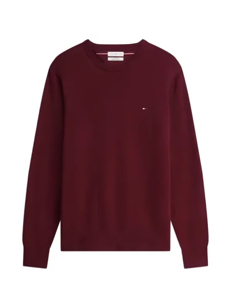 Пуловер Tommy Hilfiger бродиран с кръгло деколте червено