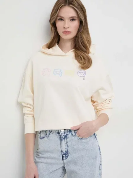 Суичър с качулка Karl Lagerfeld с качулка с апликация бежово