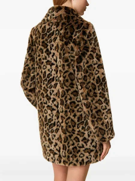 Palton de blană Twinset cu imagine cu model leopard maro