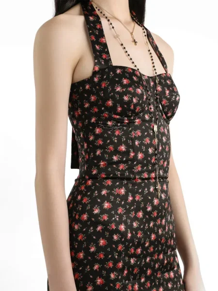 Rochie mini Dolce & Gabbana cu model floral cu imagine de costum negru