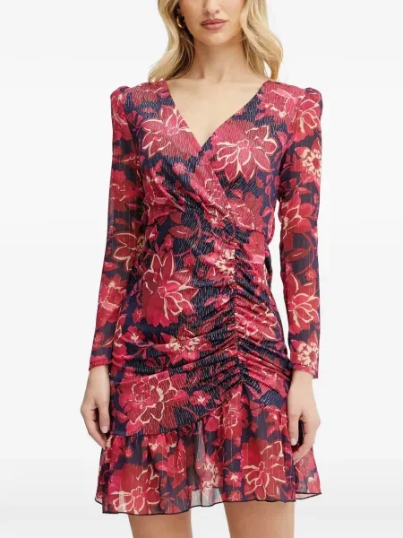 Rochie mini Morgan cu model floral cu imagine cu decolteu în V roșu
