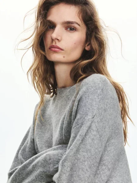 Sweter z dzianiny z okrągłym dekoltem Kobieta M MANGO szary