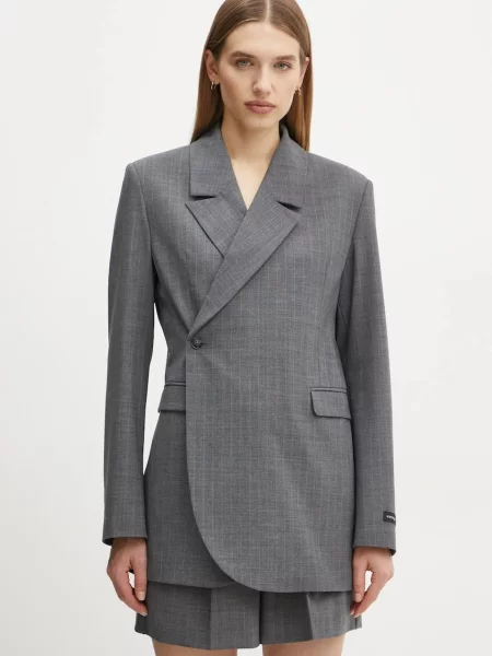 Herskind marynarka z domieszką wełny Lilith dwurzędowa gładka szary