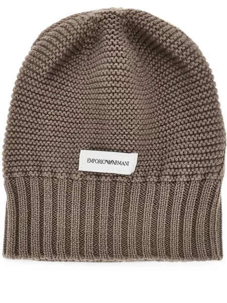 Pletena chunky kapa Emporio Armani s autogramom smeđa