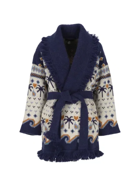 Cardigan Alanui cu franjuri din jacard albastru