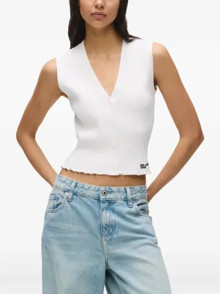 Τοπ Karl Lagerfeld Jeans με λαιμόκοψη v λευκό