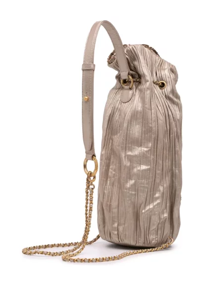 Plisovaný stahovací šňůrka batoh Chanel Pre-owned zlatý