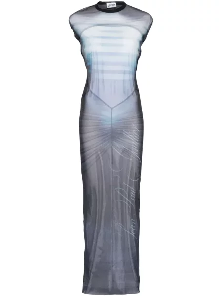 Rochie maxi Jean Paul Gaultier transparente de costum albastru