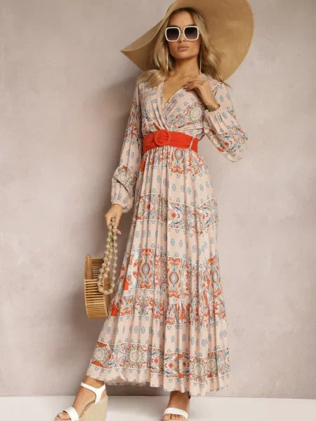 Rochie deschis evazată cu Shara bej