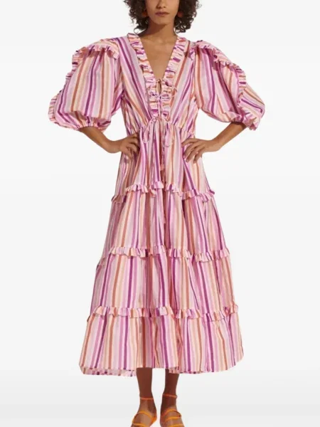 Rochie Celia B cu dungi de costum roz