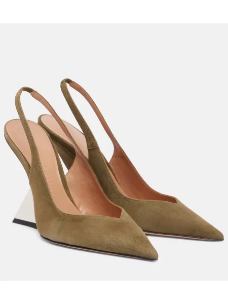 Pantofi cu toc The Attico din piele de căprioară slingback verde