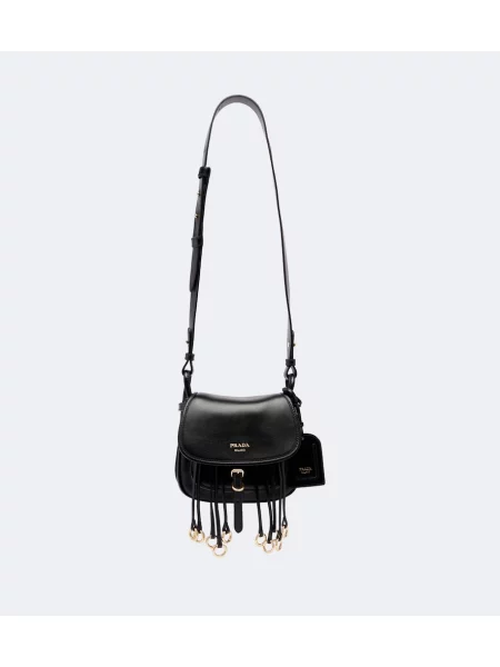 Geantă Prada cu franjuri din piele negru