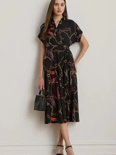 Lauren Ralph Lauren sukienka midi rozkloszowana czarny