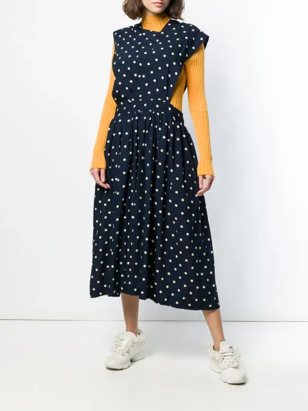 Puntíkaté oblekové midi šaty Comme Des Garçons Pre-owned po kolena modré