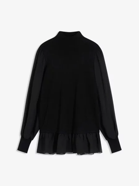 Sweter z cienkiej dzianiny z koszulowymi wstawkami czarny