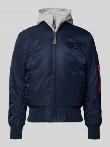 Bomberka z kapturem i wyhaftowanym logo Alpha Industries niebieski