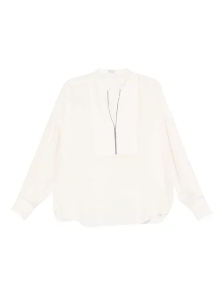Bluză Brunello Cucinelli de mătase alb